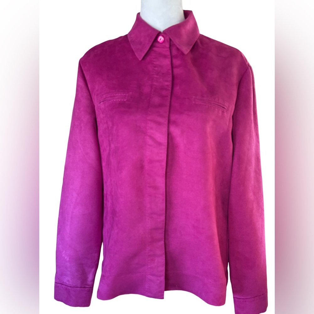 Chico’s Faux Suede Long Sleeved  Pristine Top In Fuchsia Size Small
